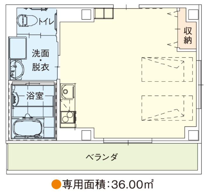 ウエルビィ江波Bタイプ間取り　専用面積36.00平方メートル