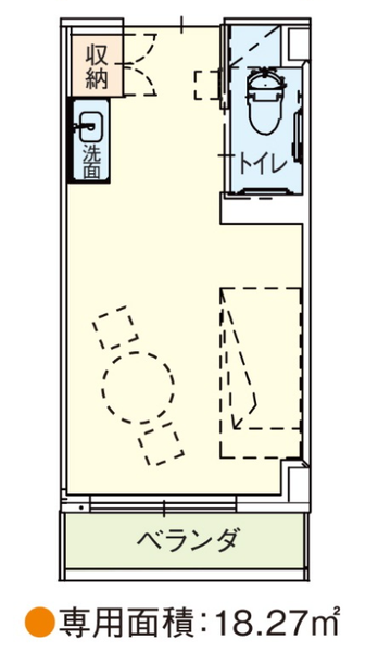 ウエルビィ吉島Aタイプ間取り　専用面積18.27平方メートル